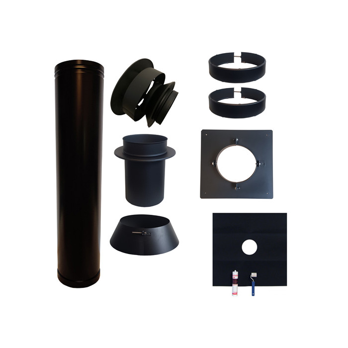 Set EPDM BLACK Ø130mm DINAK met verloop EW-DW en vloersteun | 123rookkanaal