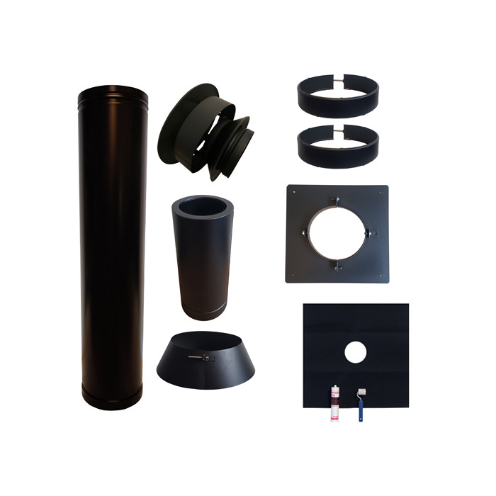 Set EPDM BLACK Ø130mm DINAK met nisbus en vloersteun | 123rookkanaal