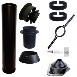 Set EPDM BLACK ejot Ø130mm DINAK met verloop EW-DW en dakbevestigingsbeugel | 123rookkanaal