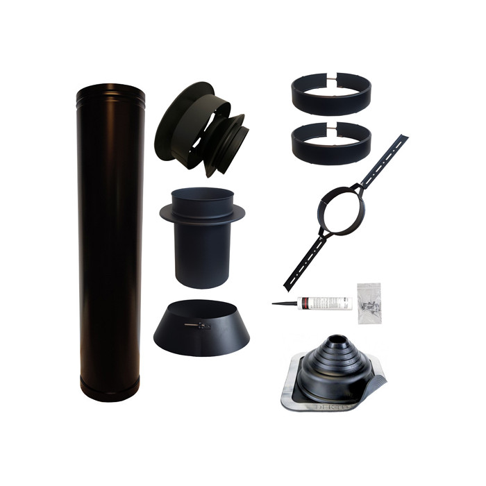 Set EPDM BLACK ejot Ø130mm DINAK met verloop EW-DW en dakbevestigingsbeugel | 123rookkanaal