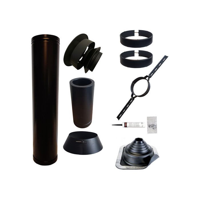 Set EPDM BLACK ejot Ø130mm DINAK met nisbus en dakbevestigingsbeugel | 123rookkanaal