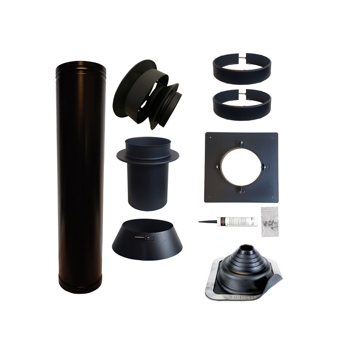 Set EPDM BLACK ejot Ø130mm DINAK met verloop EW-DW en vloersteun | 123rookkanaal