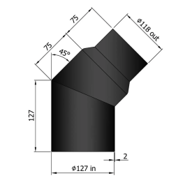Kachelpijp EW bocht 45 graden met verloop Ø120mm -ø130mm | 123rookkanaal