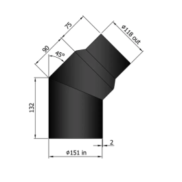Kachelpijp EW bocht 45 graden met verloop Ø120mm -ø150mm | 123rookkanaal