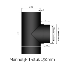 Kachelpijp enkelwandig T-stuk + dop Ø150mm (mannelijk) | 123rookkanaal