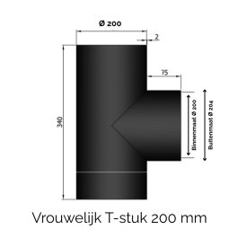 Kachelpijp enkelwandig T-stuk + dop Ø200mm (vrouwelijk) | 123rookkanaal